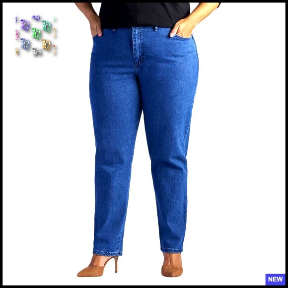 Denim - Relaxed Fit Tapered Leg Jeans High Rise Side Elastic Classic Comfort Plus Size